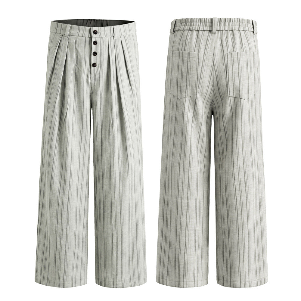 Pantalones de pierna ancha de rayas con pinzas – Corte relajado y cierre frontal de botones