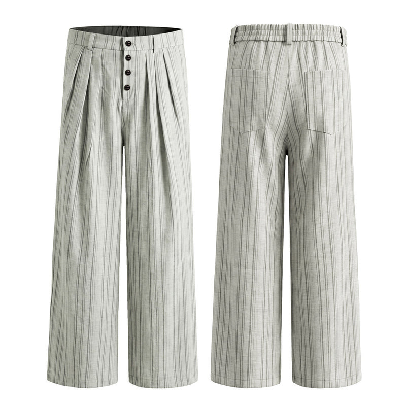 Pantalones de pierna ancha de rayas con pinzas – Corte relajado y cierre frontal de botones