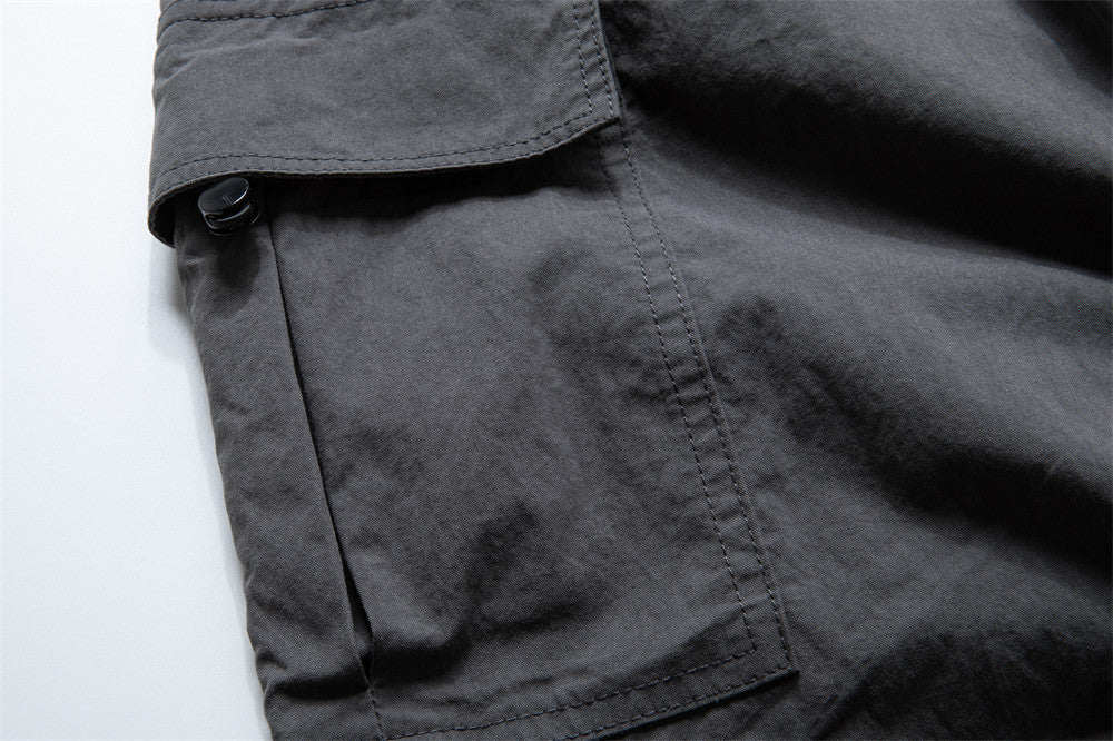 Men's Wide-Leg Cargo Pants with Double Waistband & Drawstring