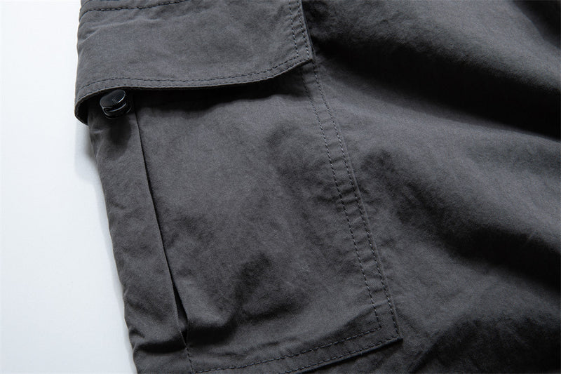 Men's Wide-Leg Cargo Pants with Double Waistband & Drawstring