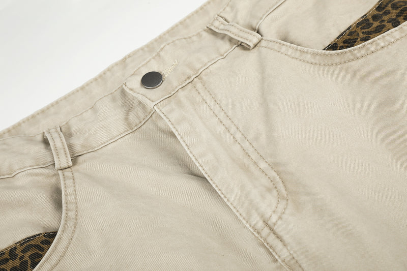 Pantalones de pierna ancha con paneles de estampado de leopardo – Pantalones banana de corte relajado