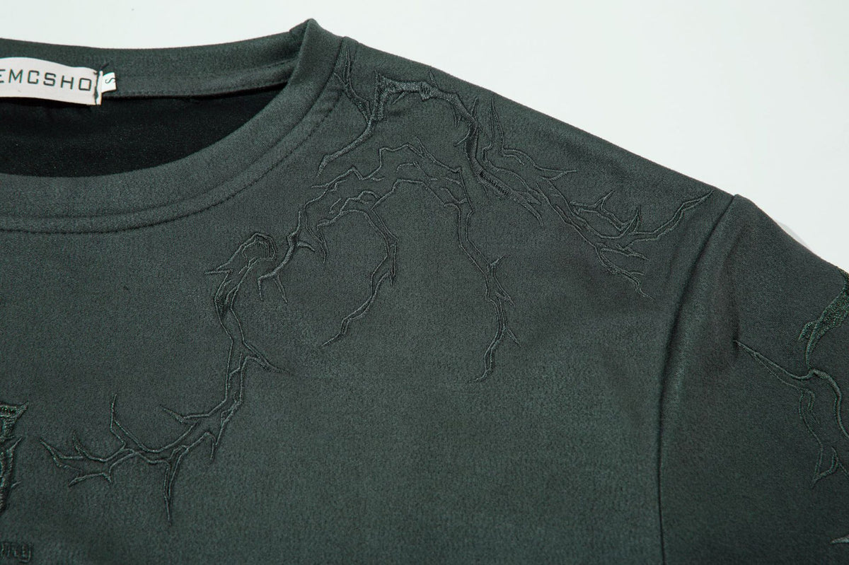 Oversized Gothic-T-Shirt mit Dornenstickerei – Kurzarmshirt im American-Streetwear-Stil