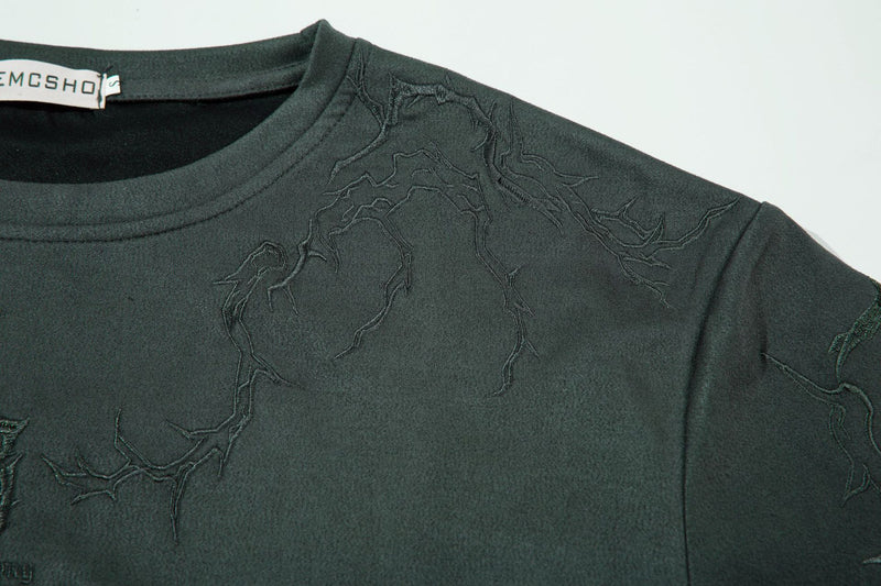 Oversized Gothic-T-Shirt mit Dornenstickerei – Kurzarmshirt im American-Streetwear-Stil