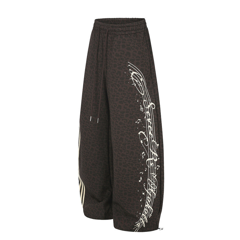 Wide-Leg Sweatpants with Side Stripes & Music Note Print