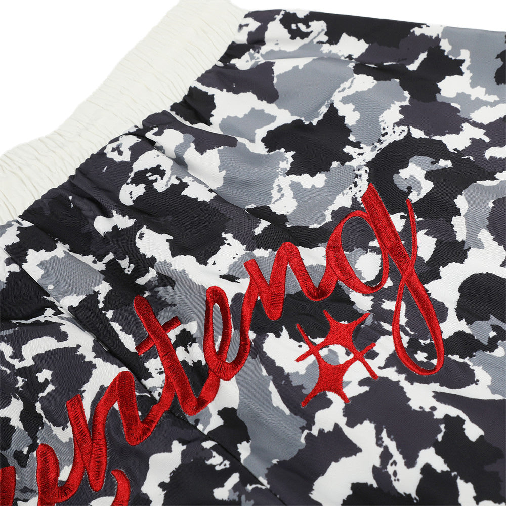 Camo Print Embroidered Wide-Leg Balloon Pants