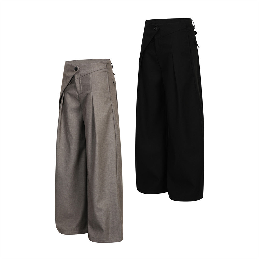 Wide-Leg Pleated Trousers with Wrap Waist Detail