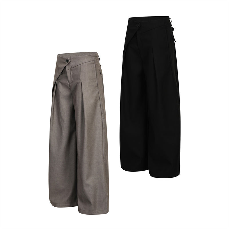 Wide-Leg Pleated Trousers with Wrap Waist Detail