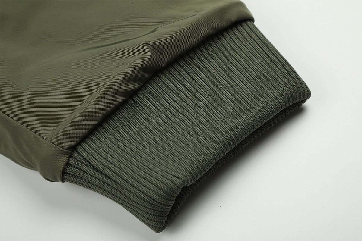 Fur-Trim Hood Bomber Jacket – Padded Winter Flight Coat with Double-Breasted