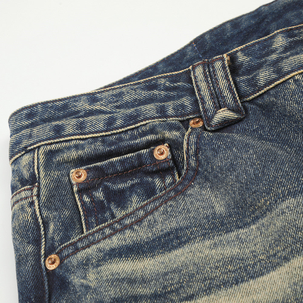 Herren-Jeans mit weitem Bein im Vintage-Washed-Look – Retro-Blauverlauf und Used-Denim