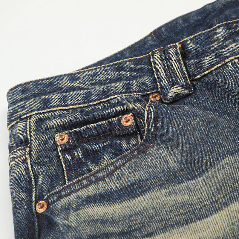 Herren-Jeans mit weitem Bein im Vintage-Washed-Look – Retro-Blauverlauf und Used-Denim
