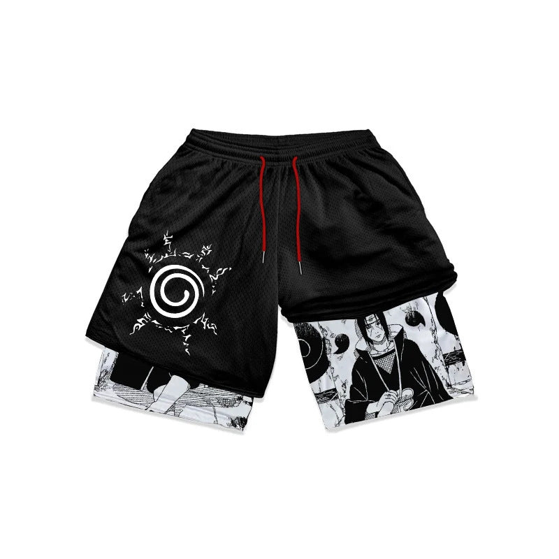 Itachi Uchiha Manga Panel Gym Shorts - Naruto Anime Workout Shorts สำหรับผู้ชายและผู้หญิง | เครื่องแต่งกายฟิตเนส Akatsuki