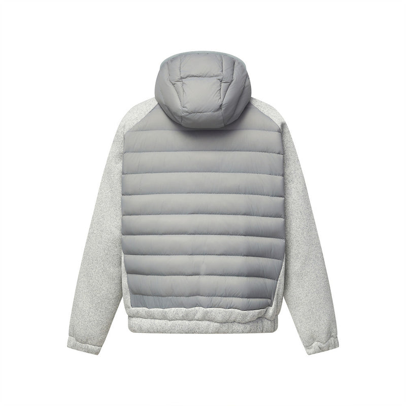Graue Herren-Hybridjacke mit Kapuze, Reißverschluss und Steppoptik – Strickärmel