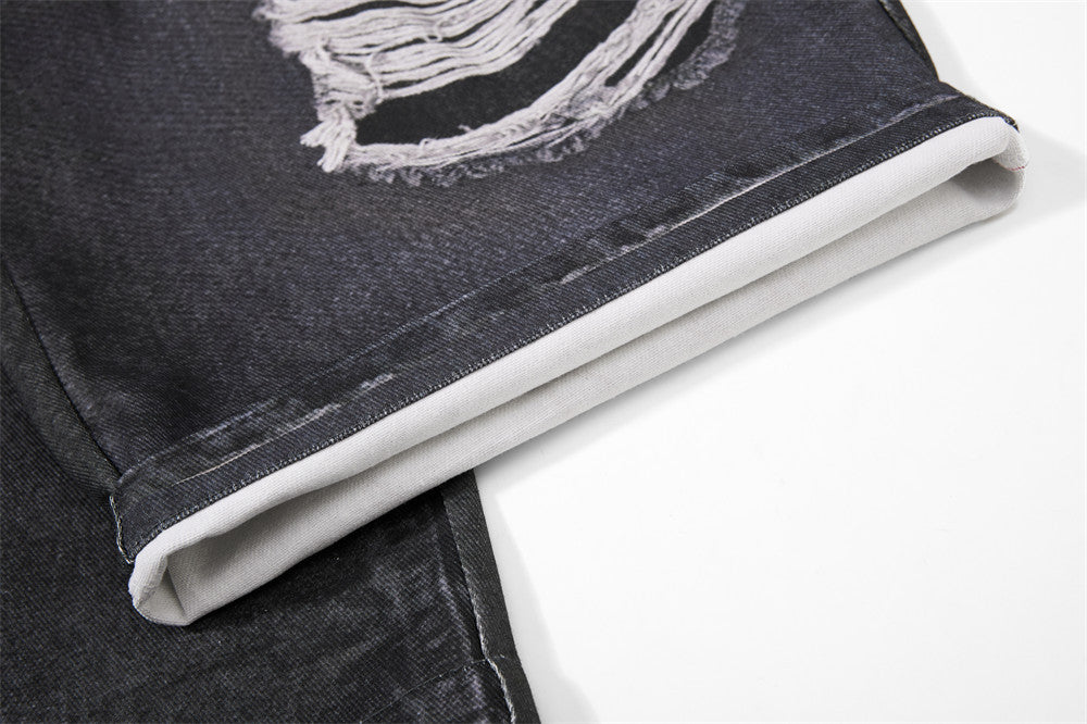 Wide-Leg Distressed Jeans with Faux Double Waistband & Star Detail