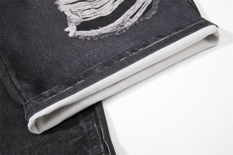 Wide-Leg Distressed Jeans with Faux Double Waistband & Star Detail