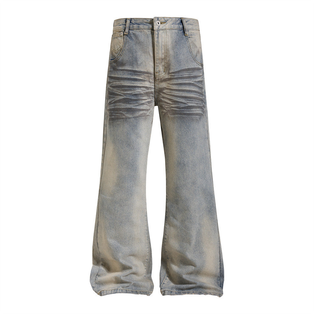 Distressed-Flare-Jeans – Herren-Wide-Leg-Denim in verwaschener Optik mit Knitterdetails