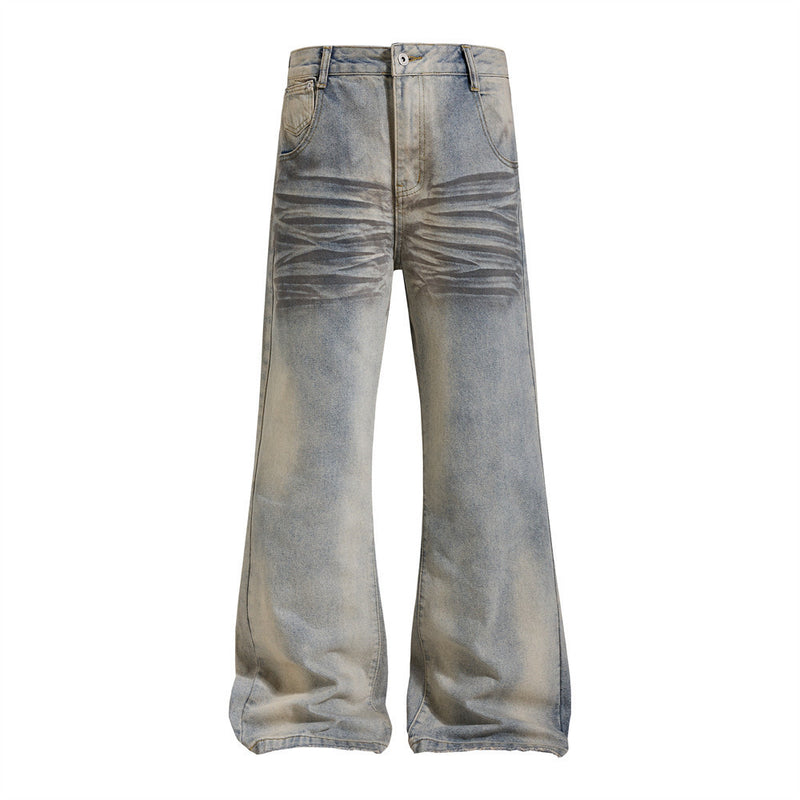 Distressed-Flare-Jeans – Herren-Wide-Leg-Denim in verwaschener Optik mit Knitterdetails