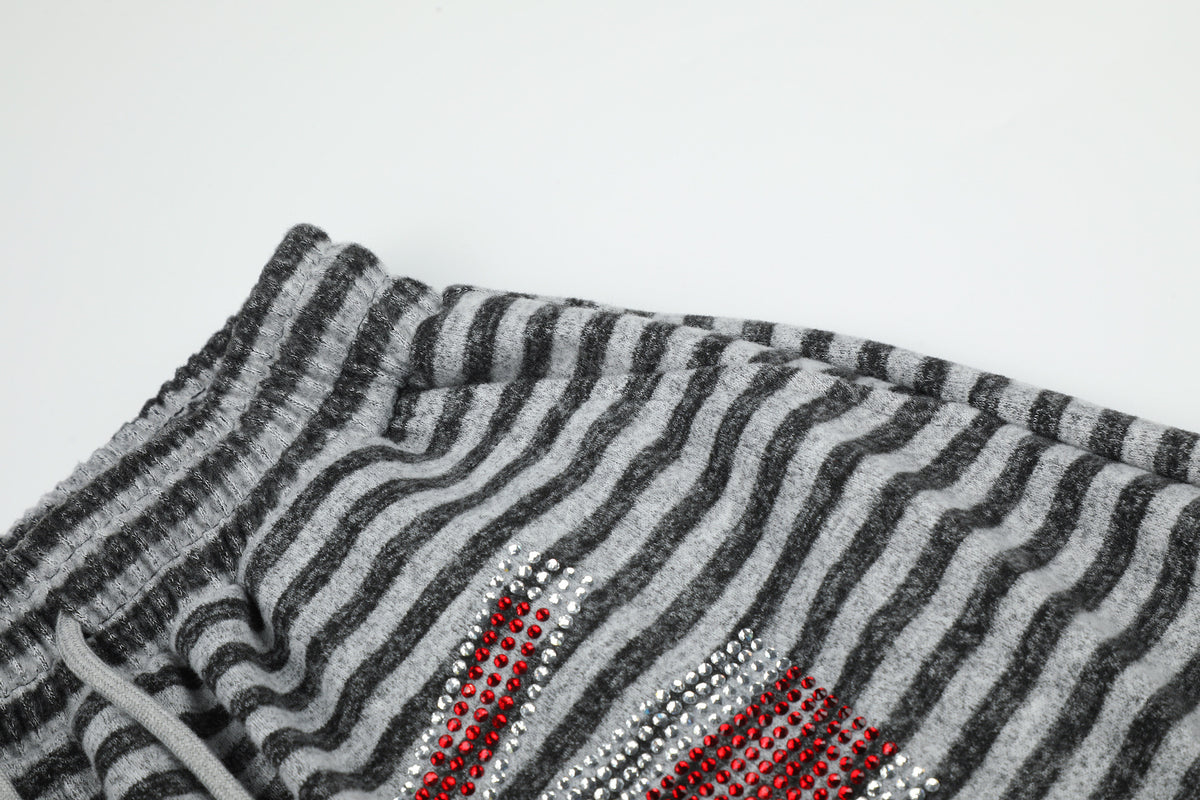 Wide-Leg Striped Sweatpants with Union Jack Rhinestone Detail