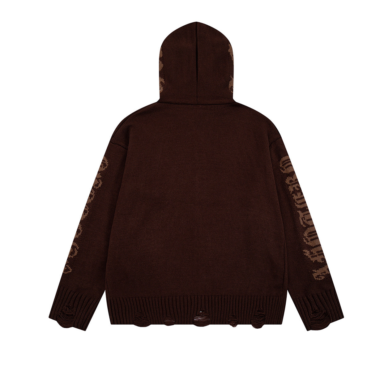 Sudadera de punto con cremallera y cruz gótica – Cárdigan de streetwear americano desgastado