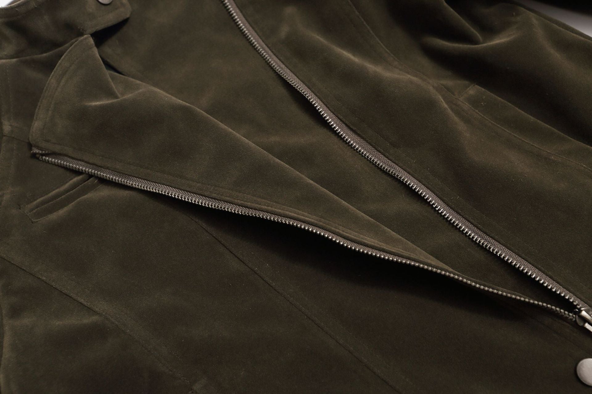 Suede Moto Biker Jacket – Cropped Stand Collar Asymmetric Zip