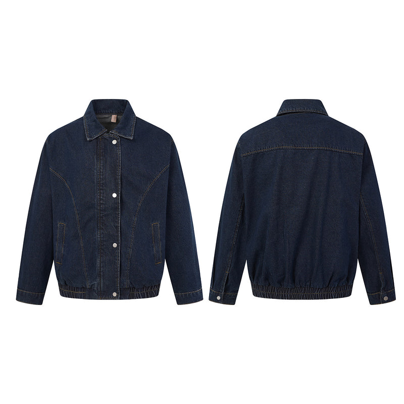 Veste bomber en denim indigo foncé – Coupe carrée oversize avec base élastiquée