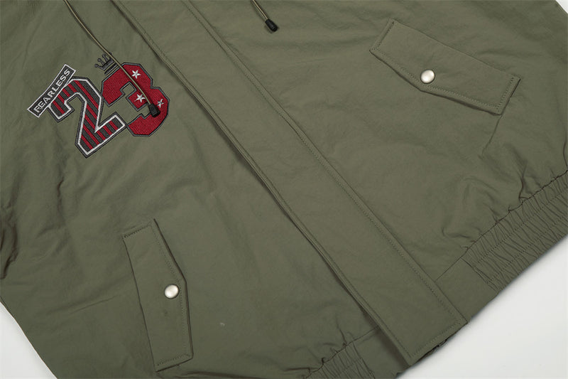 Men's Army Green Varsity Patch Faux Fur Hood Puffer Jacket