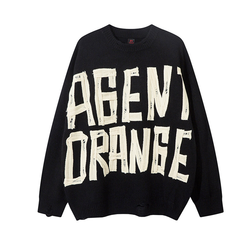 Pull en maille effet usé Agent Orange – Col rond oversize