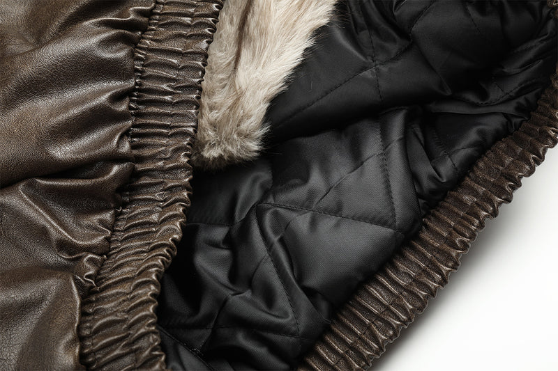 Faux Leather Fur-Lined Bomber Jacket – Cold Weather Motorcycle Jacket with