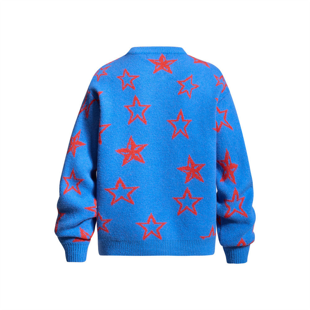 Gilet en maille à motif étoiles intégral – Coupe décontractée boutonnée