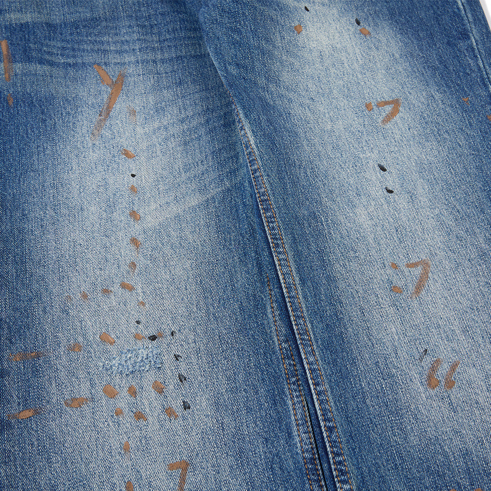 Men's Washed Distressed Flare Jeans with Graffiti Paint Splatter