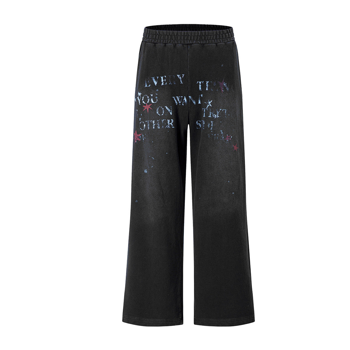 Pantalon de survêtement à jambes larges avec motif d’étoiles et de lettres, coupe décontractée délavée
