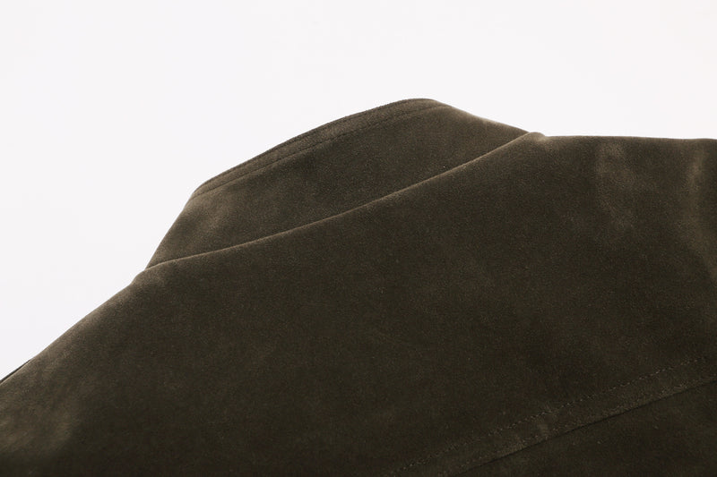 Suede Moto Biker Jacket – Cropped Stand Collar Asymmetric Zip
