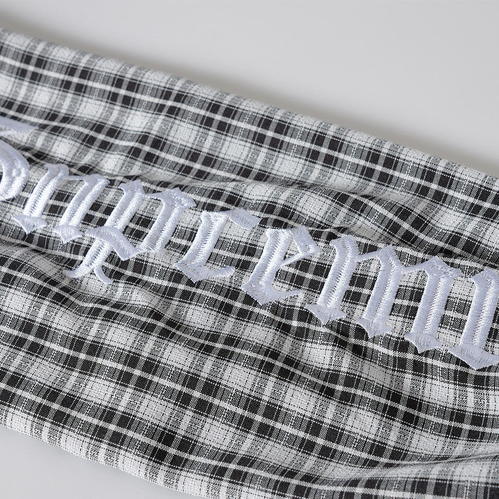 Embroidered Button Down Shirt – Men's Plaid Long Sleeve Gothic Logo Flannel