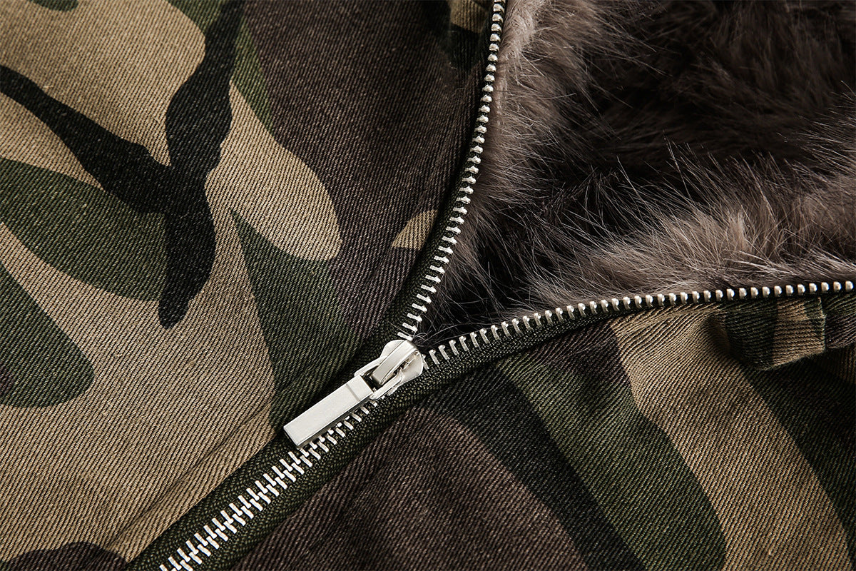 Blouson bomber homme camouflage doublé en fausse fourrure avec capuche