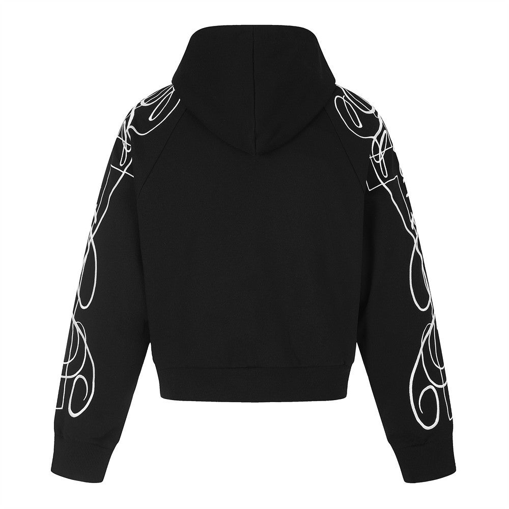 Hoodie zippé à motif script – Cardigan streetwear imprimé sur les manches