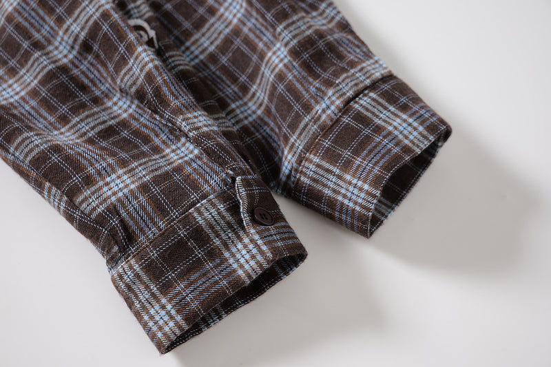 Button Up Plaid Shirt with Sleeve Embroidery – Oversized Flannel Shirt