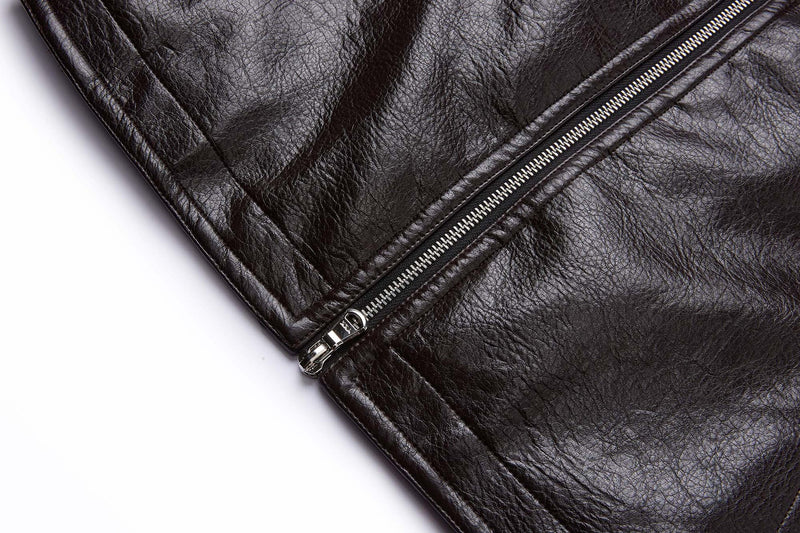 Faux Leather Moto Biker Jacket – Stand Collar with Zip Pockets
