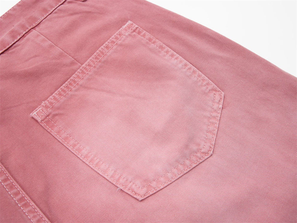 Rosa Wide-Leg-Canvas-Hose mit Destroyed-Details – Paint-Splatter-Workwear-Jeans
