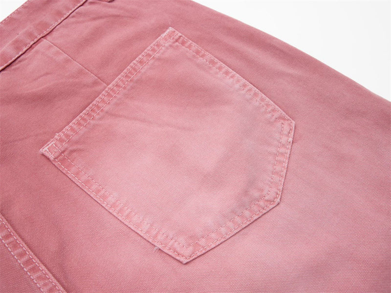 Rosa Wide-Leg-Canvas-Hose mit Destroyed-Details – Paint-Splatter-Workwear-Jeans