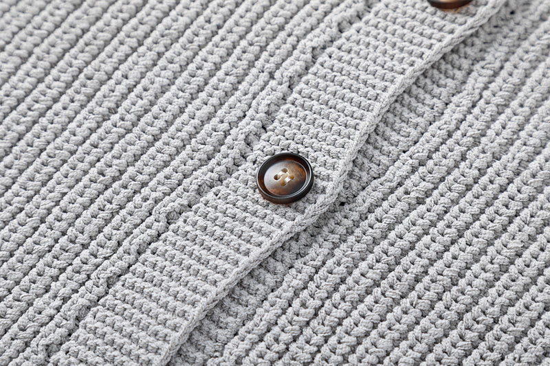 Hooded Knit Button Cardigan with Distressed Hem – Relaxed Vintage Streetwear