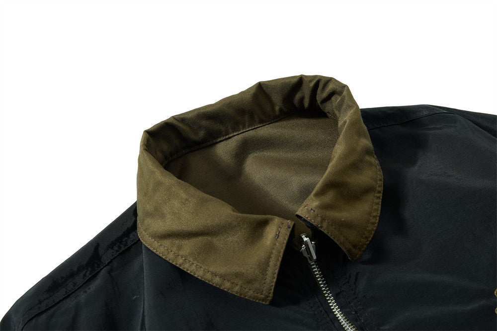 Reversible Oversized Bomber Jacket – Contrast Collar, Dual-Wear Workwear Style
