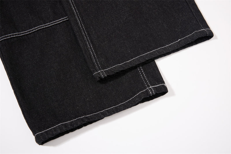 Herren-Cargojeans mit weitem Bein, Klappverschluss und Kontrastnähten