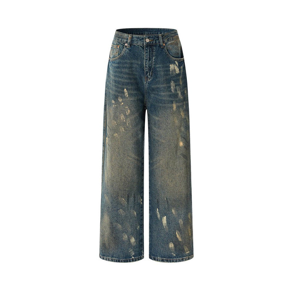 Baggy Fit Jeans Men – Distressed Vintage Wash Wide Straight-Leg Denim