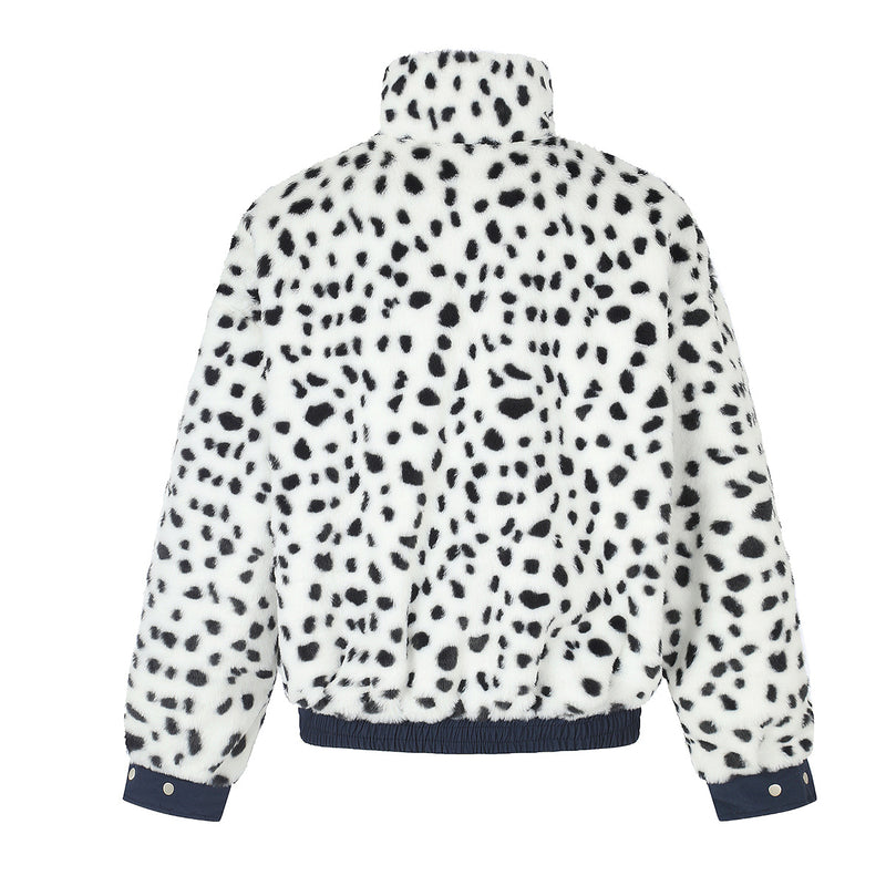Reversible Dalmatian Faux Fur Bomber Jacket – Two-Way Wear Padded Coat