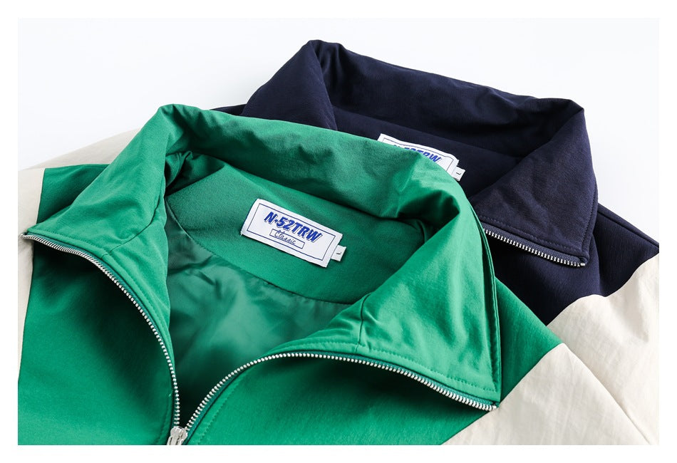 Colorblock Zip-Up Track Jacket — Oversized Retro Varsity Style