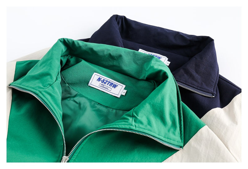 Colorblock Zip-Up Track Jacket — Oversized Retro Varsity Style