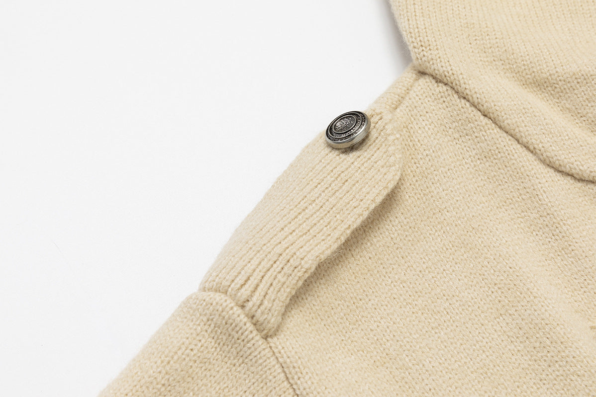 Napoleon Double-Breasted Knit Zip-Up Hoodie with Metal Buttons