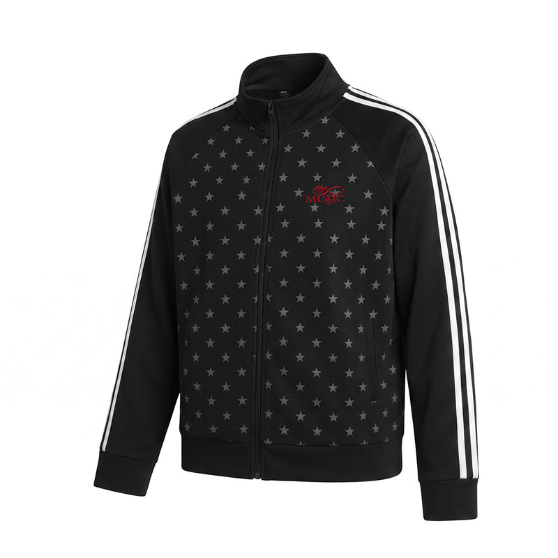 Chaqueta Deportiva con Estrellas – Cremallera Completa, Cuello Alto y Rayas Laterales