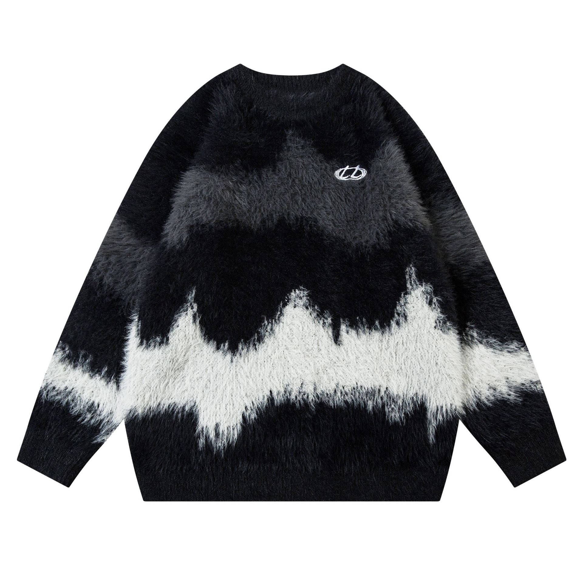 Pull en maille pelucheuse à motif vague abstrait – Modèle oversize