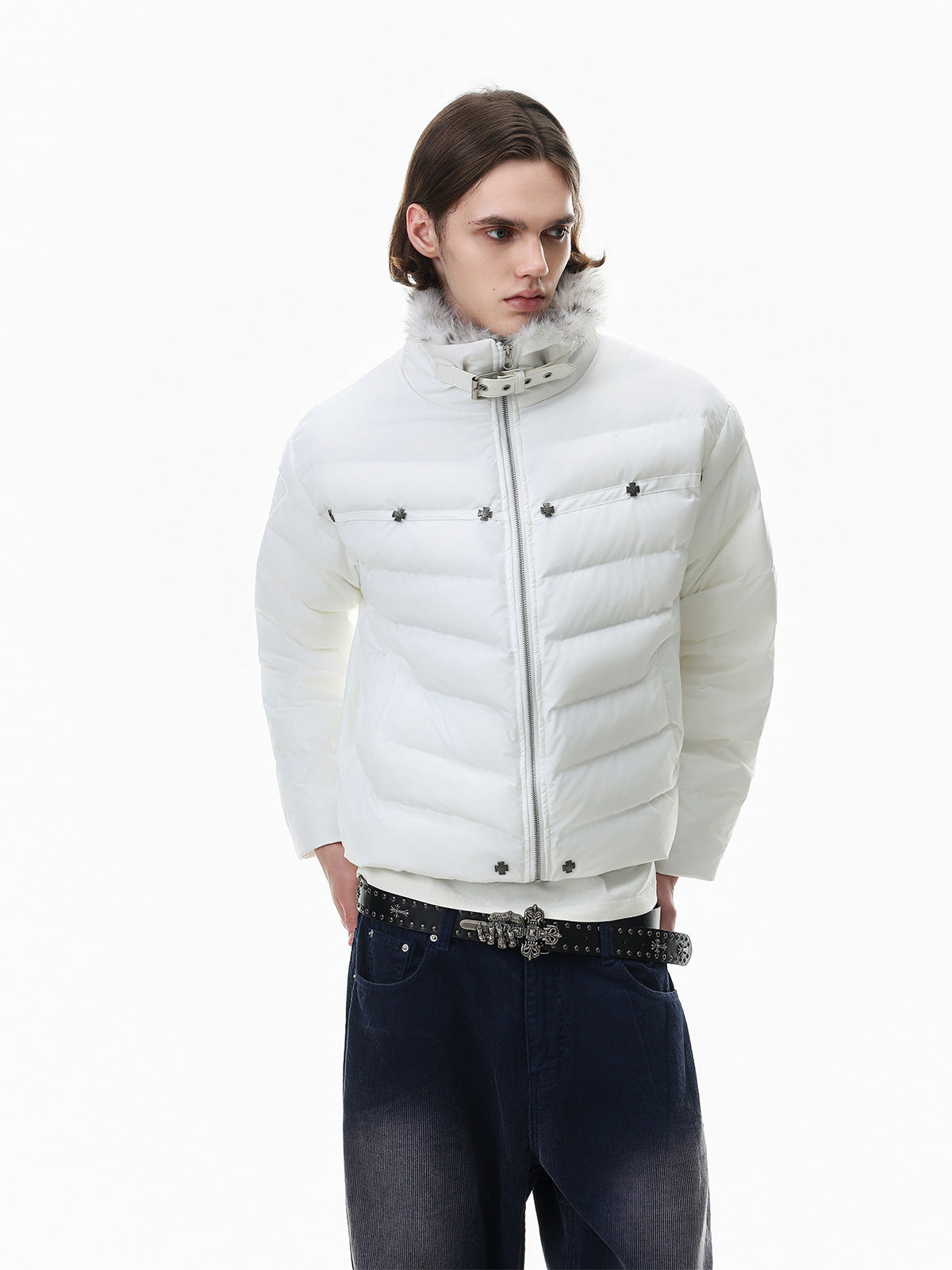 Cropped Puffer Jacket with Hood & Fur Collar – Cross Hardware, American Street