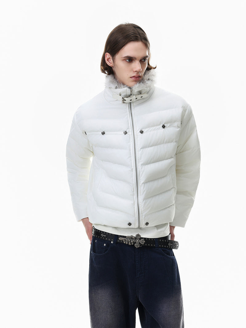 Cropped Puffer Jacket with Hood & Fur Collar – Cross Hardware, American Street